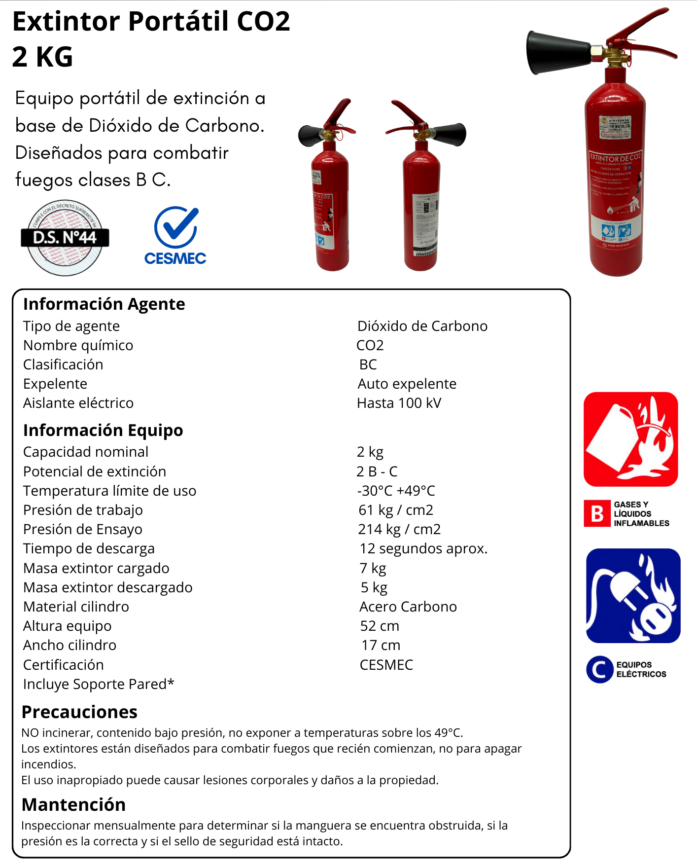Extintor CO2 2 kilos - Imagen 2