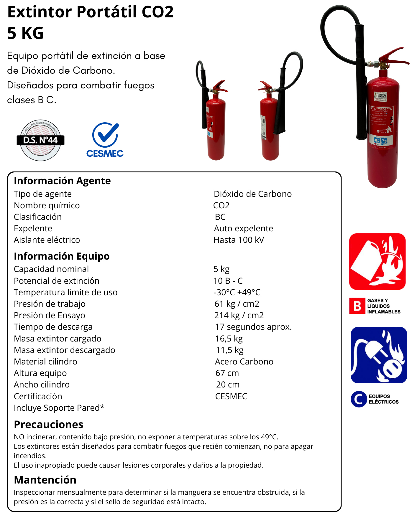 Extintor CO2 5 kilos - Imagen 2