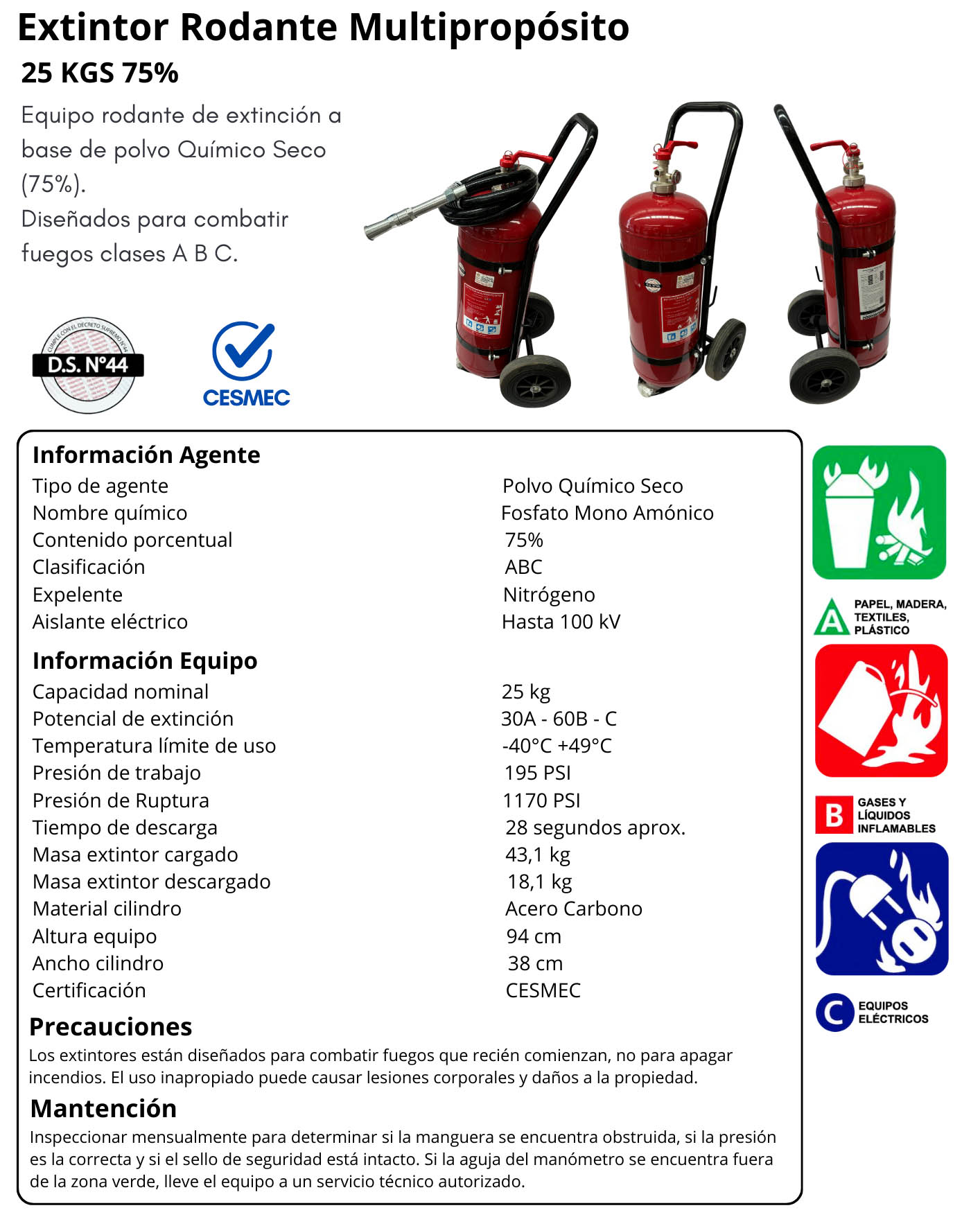 Extintor PQS 25 kilos 75% - Imagen 2
