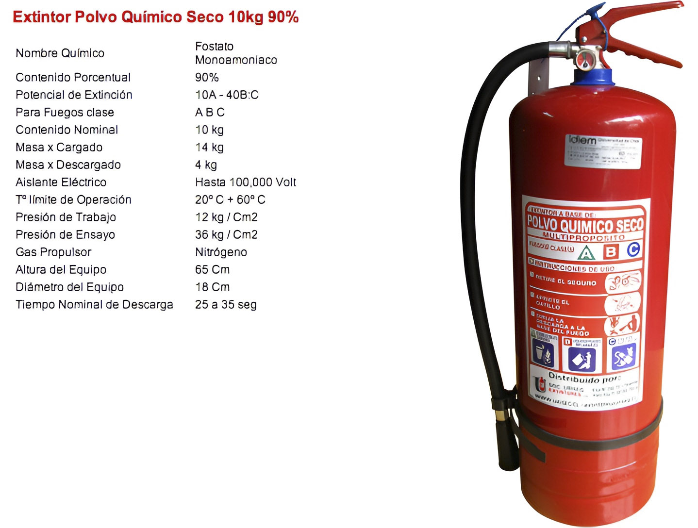 Extintor PQS 10 kg 90% - Imagen 2